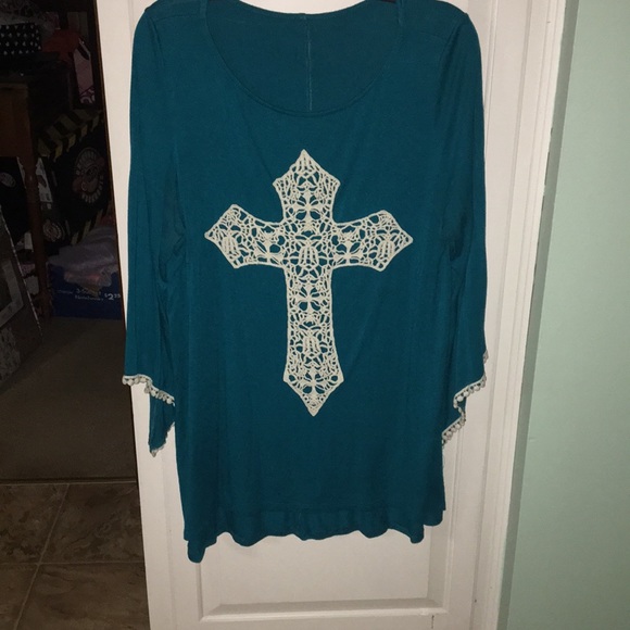 Tops - Teal Cross Over Sized Shirt